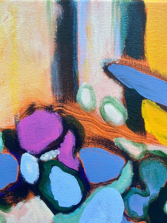 WORTH IT- a bright colourful floral abstract painting 50 x 70 cm