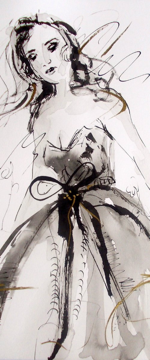 Woman   ink drawing series-Figurative drawing on paper by Antigoni Tziora