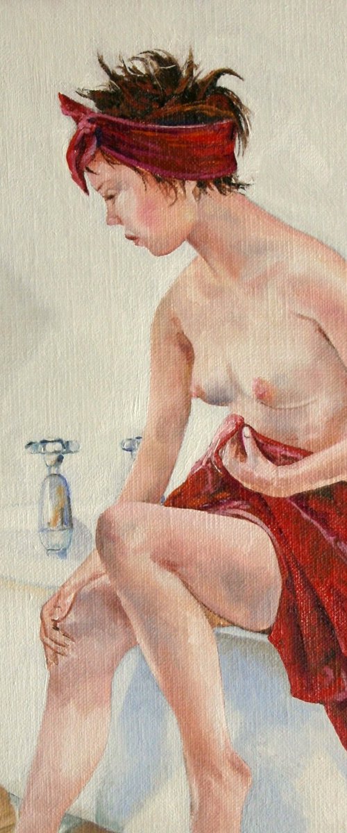 UNE JEUNE FEMME DANS LA SALLE DE BAIN by Peter Goodhall