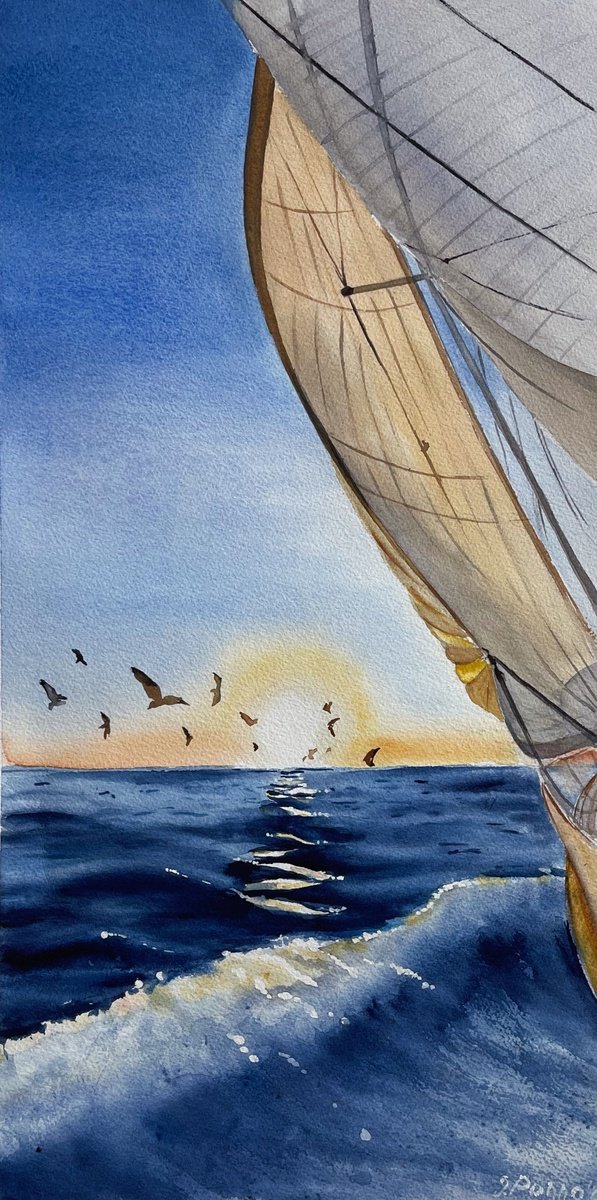 Photorealistic Watercolour , Sunrise By Irina Ponna, 10 X 20, Artwork For Sale On Artfinder