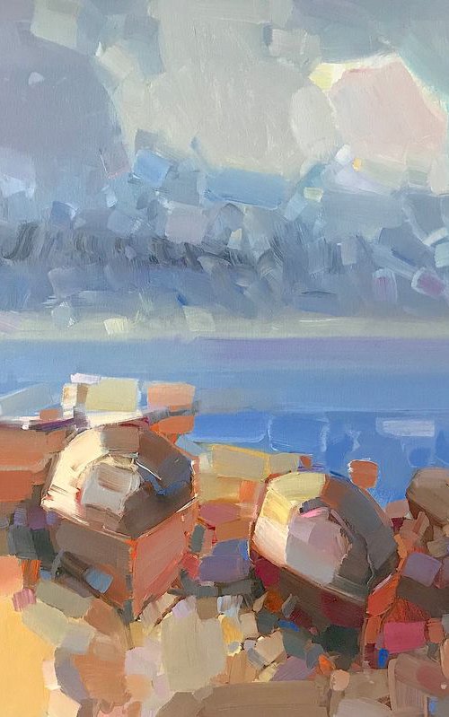 Boats on the Shore, Original oil painting, Handmade artwork, One of a kind by Vahe Yeremyan