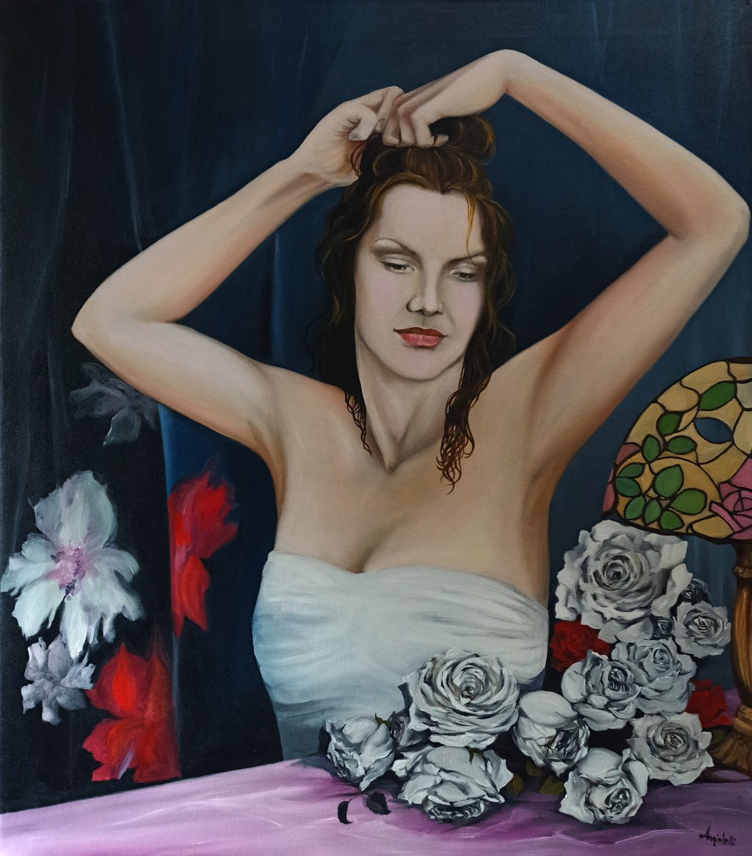 Photorealistic Portrait Oil Painting By Anna Rita Angiolelli, 28 X 31, Debutto, Original Artwork