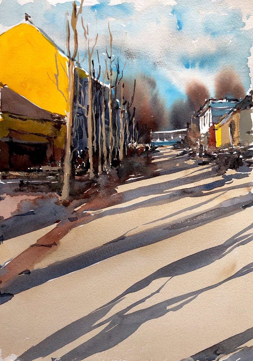 Impressionistic Cityscapes Watercolour By Olga Beloborodova, 10 X 14", Watercolor 63, Original Artwork