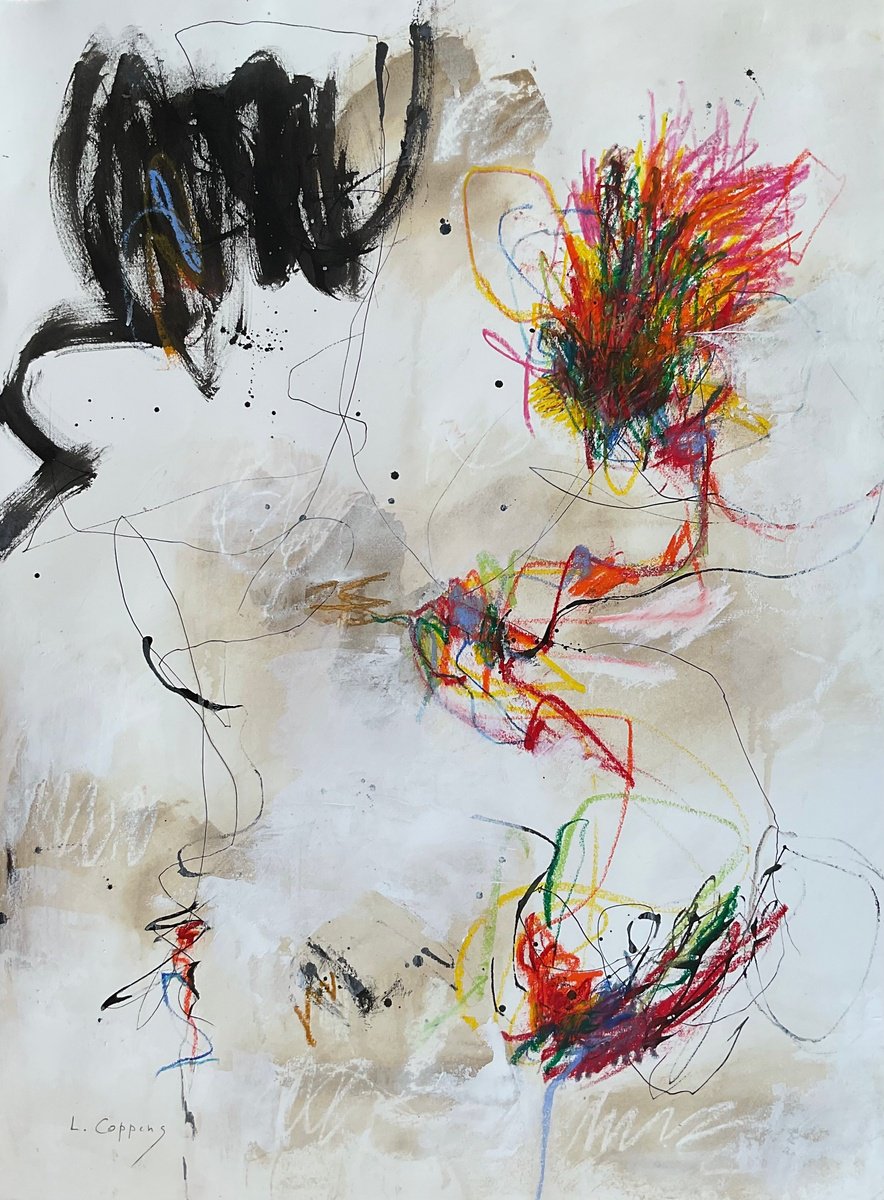 Abstract Painting By Linda Coppens, 22 X 30", When Lines Dare To Wander, Original Artwork