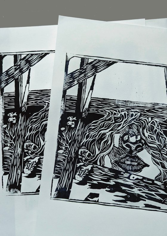 "Transcending Borders" Linocut