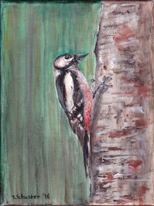 Woodpecker. Acrylic on canvas by Yulia Schuster