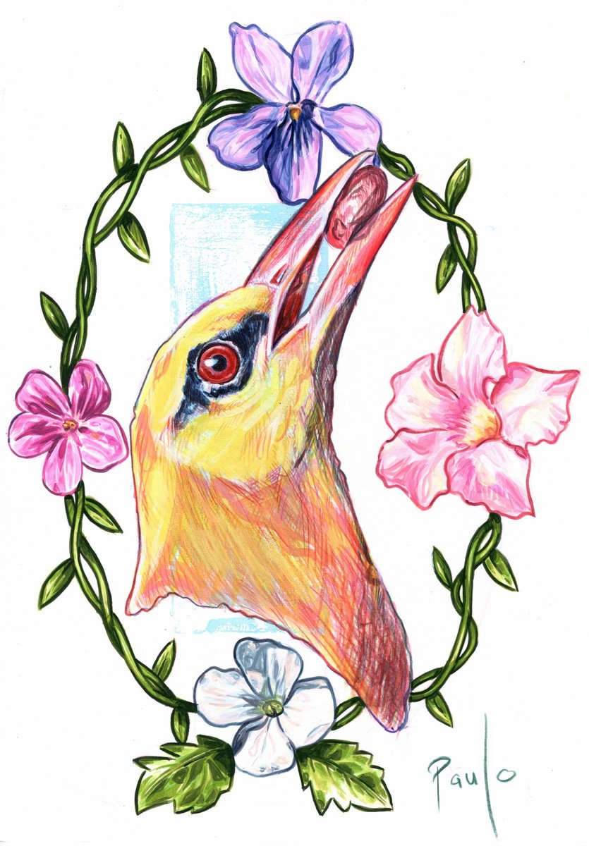 Illustrative Animal Acrylic Painting By Paul Ward, 8 X 12", Golden Oriole, Original Artwork