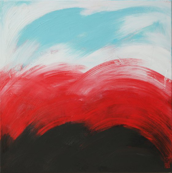 Red Brush Stroked Serie - Oceanic painting - 09J