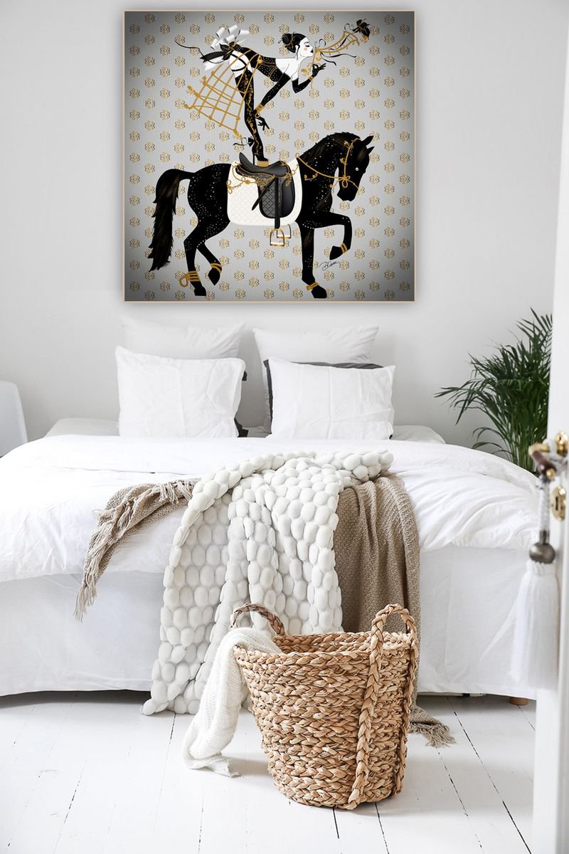 Illustrative Animal Painting By Artemisia, 31 X 31, Miss Dirty Martini - Burlesque Star - Equestrian - Art Deco - Xl Large Painting, Artfinder