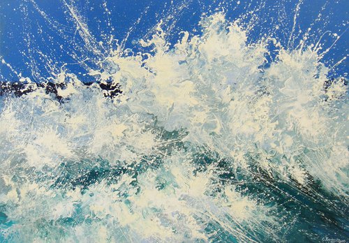 Seascape Painting "Sea Waves" 70 x 100 cm by Irini Karpikioti