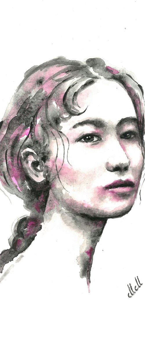 Geisha - original watercolor portrait painting by Mateja Marinko