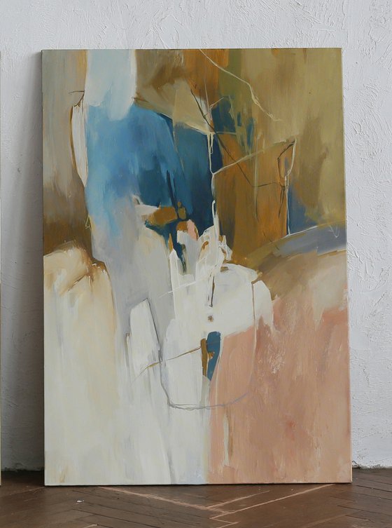"Melody 6" Peach blue brown abstract art