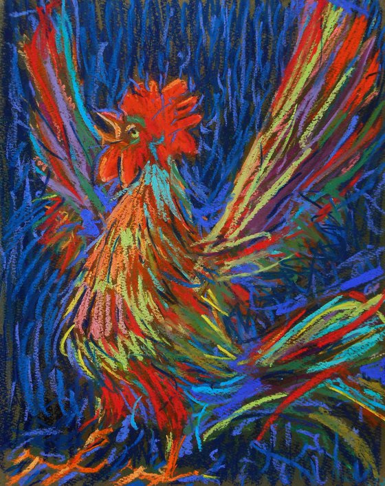 Rooster On Blue Background