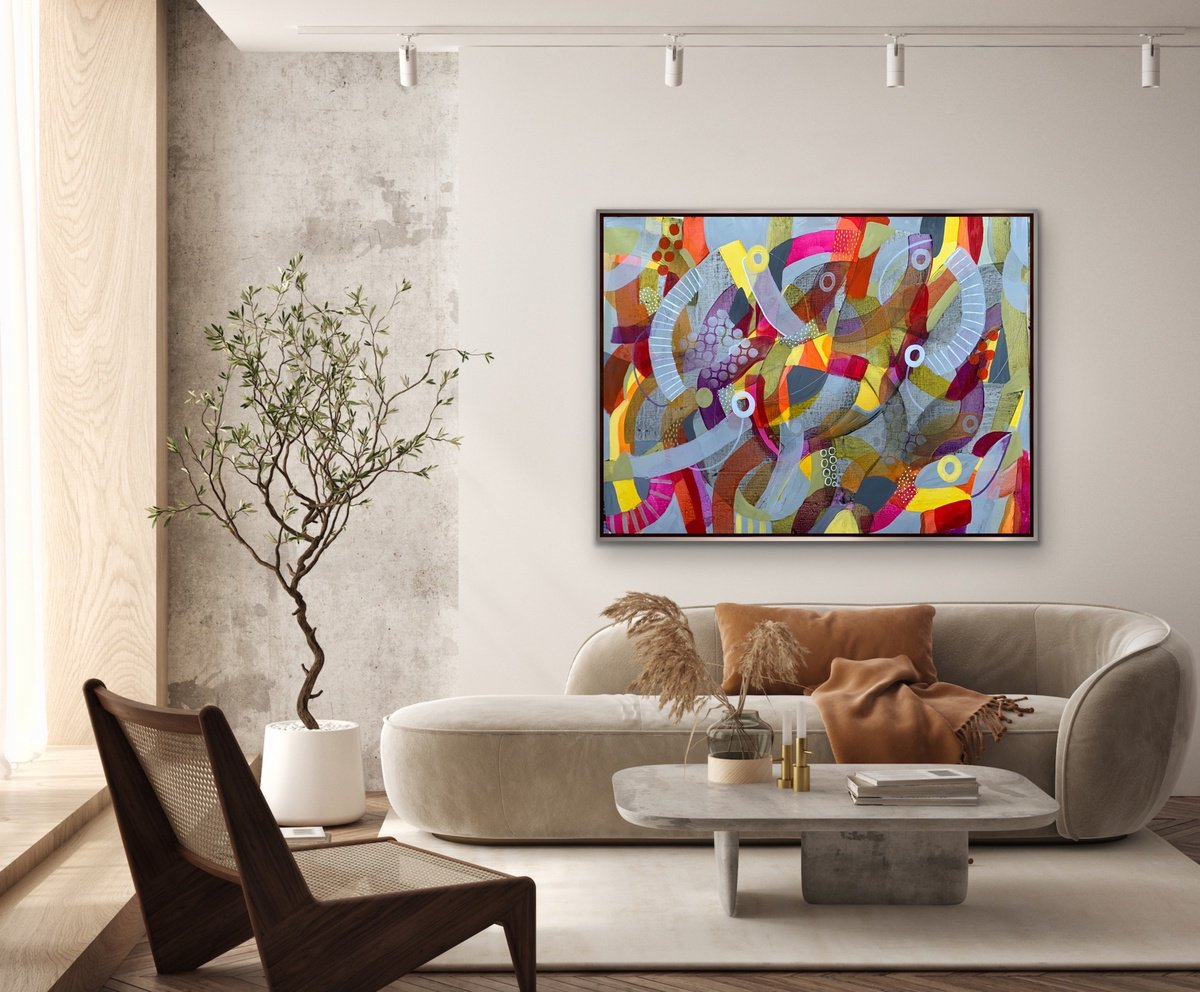 Organic Abstract Acrylic Painting By Rashna Hackett, 51 X 40", Season Of Hope, Original Artwork