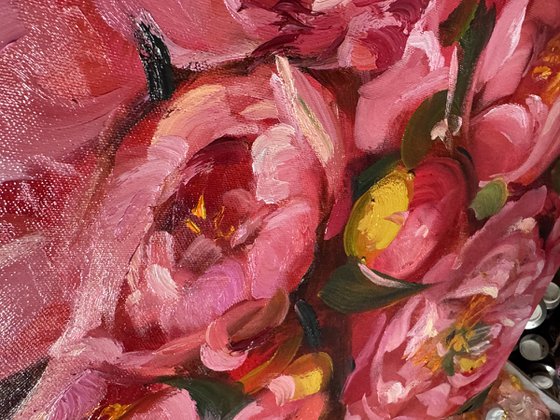 Red peonies flower