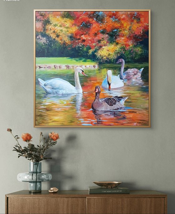 English Garden's swan autumn