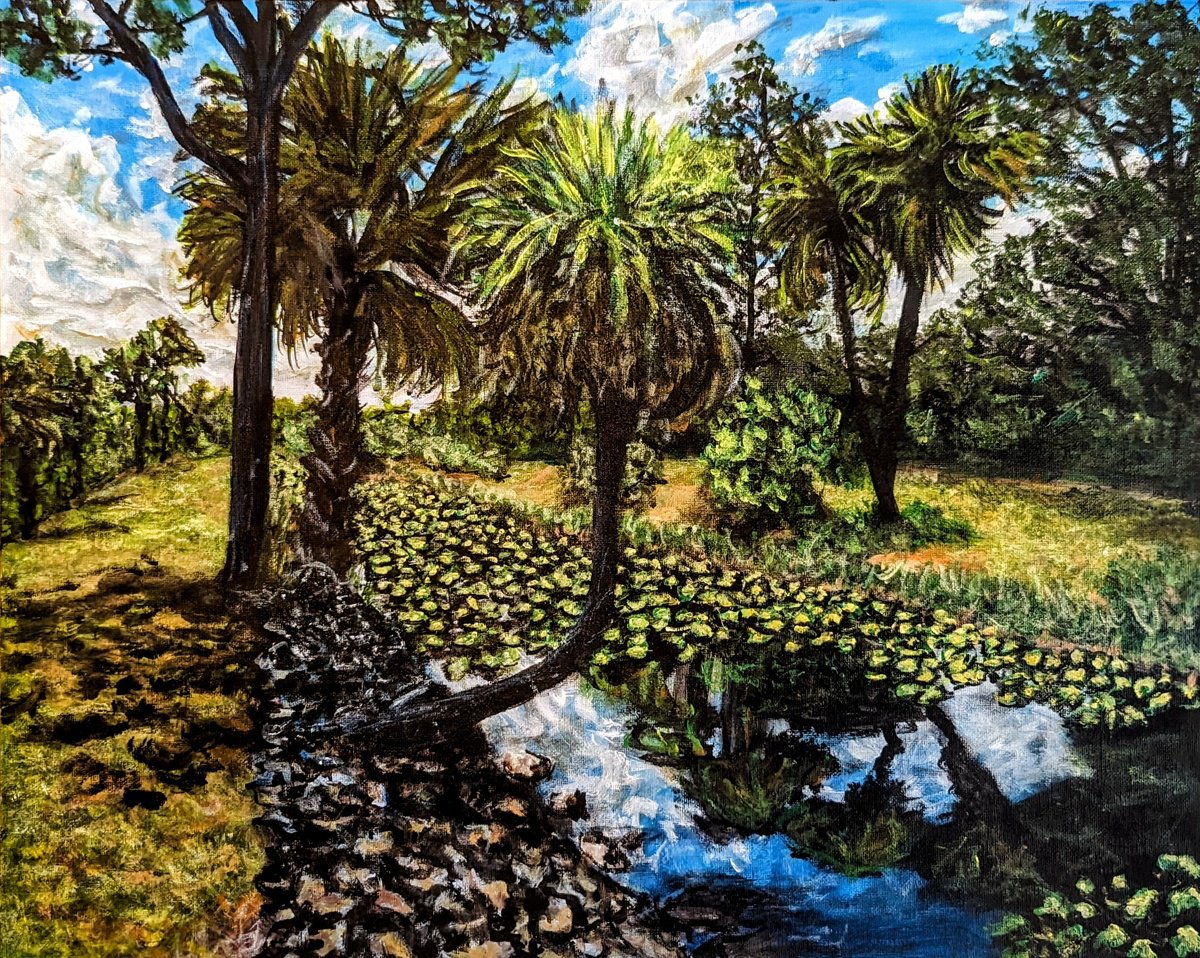 Impressionistic Landscape Acrylic Painting By Robbie Potter, 20 X 16", Shimmering Wetlands, Original Artwork