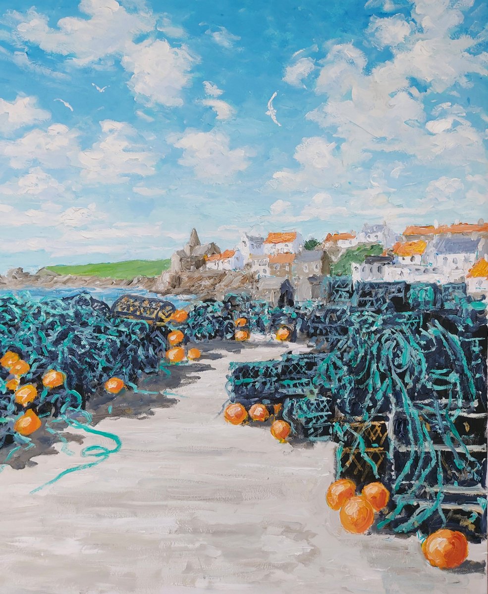 Landscape Oil Painting By Colin Ross Jack, 20 X 24, St Monans Harbour Scene #2, Original Artwork
