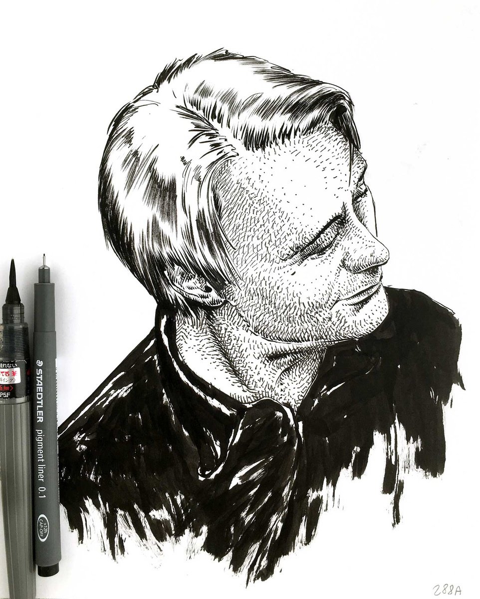 Graphic Portrait Ink Drawing By Dario Moschetta, 8 X 11, Portrait 288A, Original Artwork