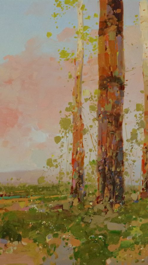 Birches Trees, Landscape Original oil painting, One of a kind Signed with Certificate of Authenticity by Vahe Yeremyan