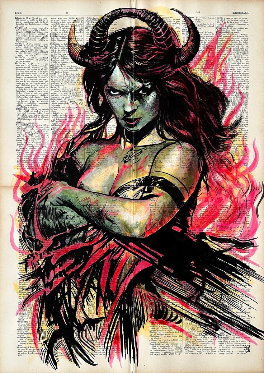 Expressive Portrait Painting By Jakub Dk - Jakub D Krzewniak, 15 X 22, Sinister Femme Fatale, Original Artwork