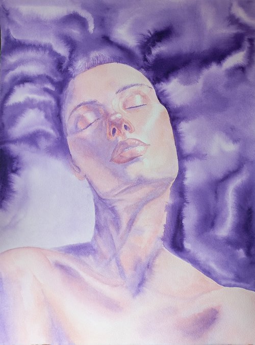 Abstract watercolor portrait 76x56 cm by Tatiana Myreeva