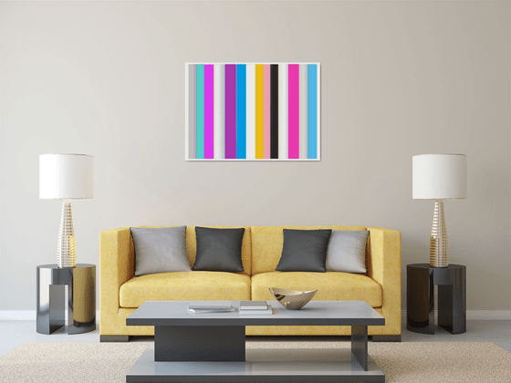 Abstraction multi-colored yellow pink gray blue stripes