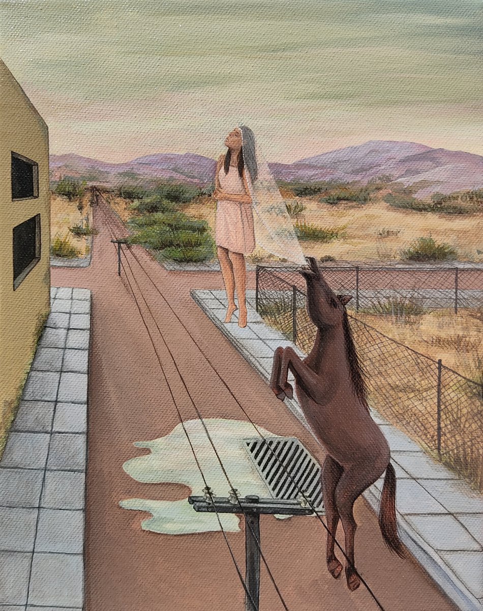 Surrealistic Portrait Acrylic Painting By Andromachi Giannopoulou, 9 X 12, Horse Dream, Original Artwork