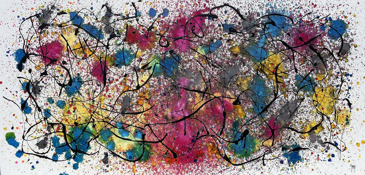 Abstract Acrylic Painting By Juan Jose Garay, 79 X 39", Dance Of Chance, Original Artwork