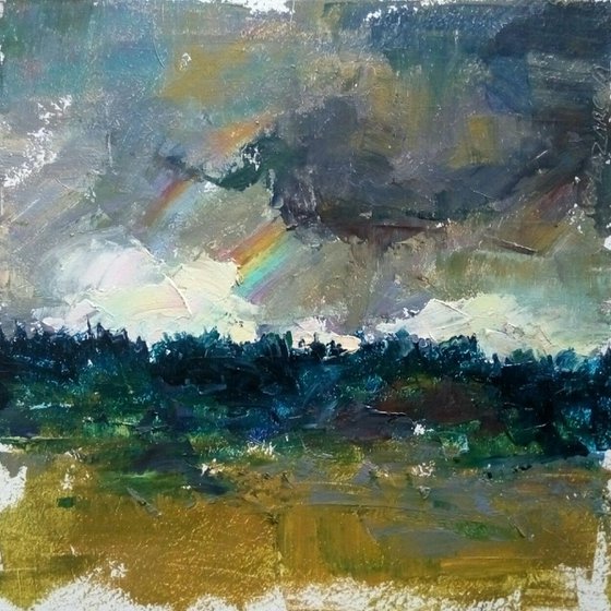 Rainbow over the forest  (plein air)