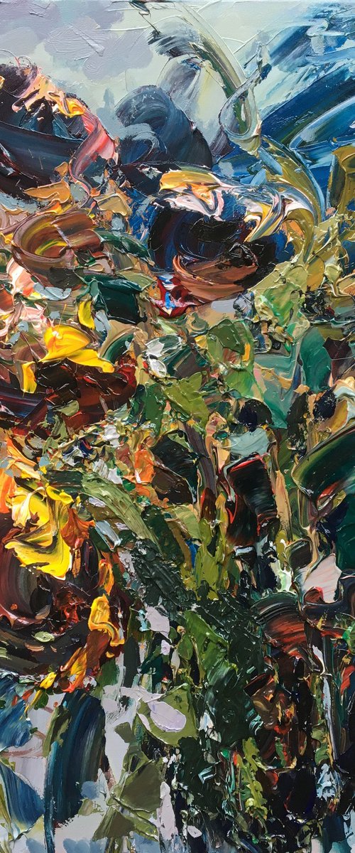 Modern Sunflowers Oil Painting on Canvas by Agostino Veroni