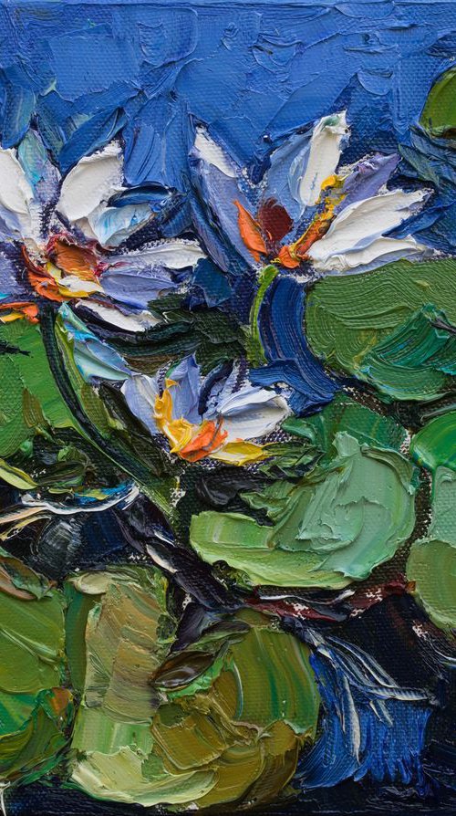 White water lilies Original Oil painting by Anastasiia Valiulina