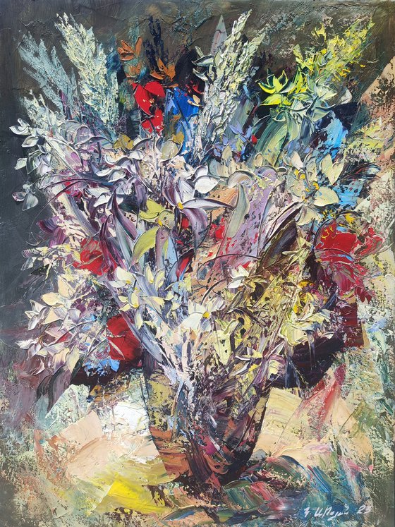 Abstract  flowers (60x80cm, oil painting, palette knife)