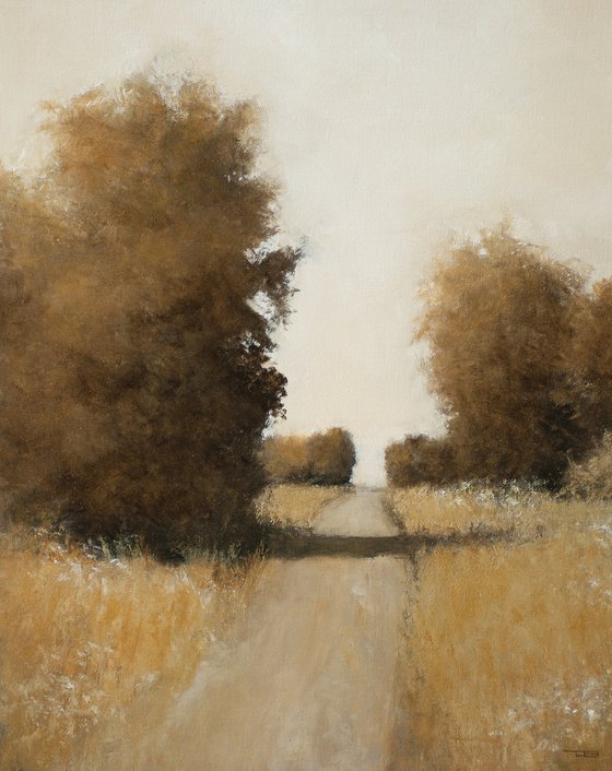 Summer Road 220802, Tonal landscape and trees impressionist oil painting