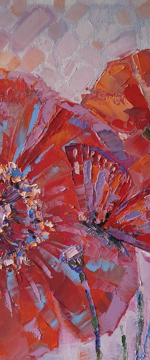 Poppies and butterfly by Mary Voloshyna