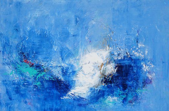 Large Blue Abstract Landscape Textured Painting Blue, White, Navy. Modern Art with Heavy Texture. Abstract Contemporary Artwork for Livingroom or Bedroom