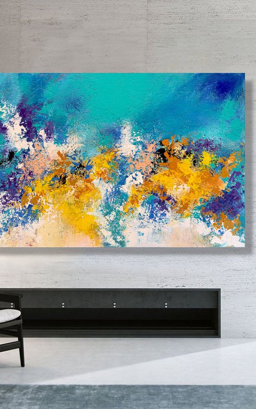 A Moment in Blue - XL LARGE,  TEXTURED ABSTRACT ART – EXPRESSIONS OF ENERGY AND LIGHT. READY TO HANG! by Julijana Ravbar