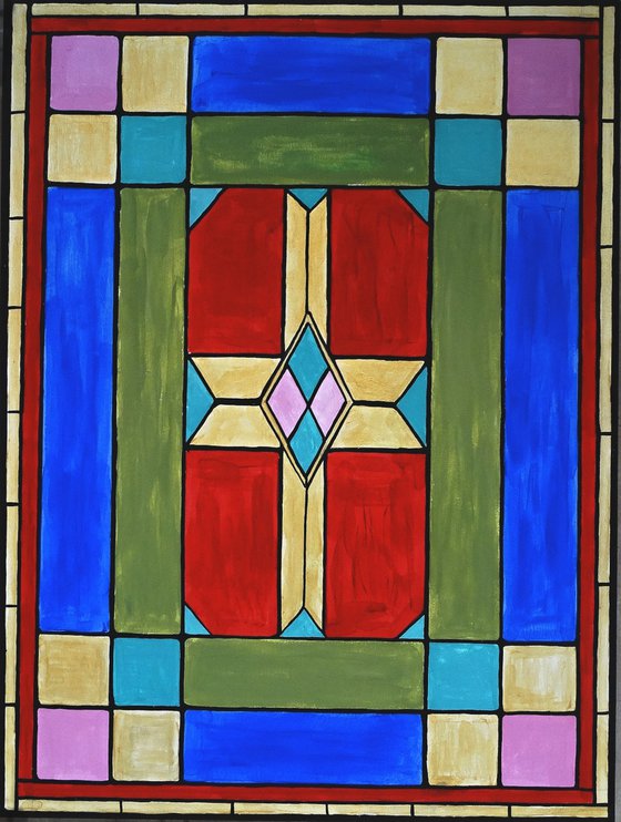 Cross in the stained glass window