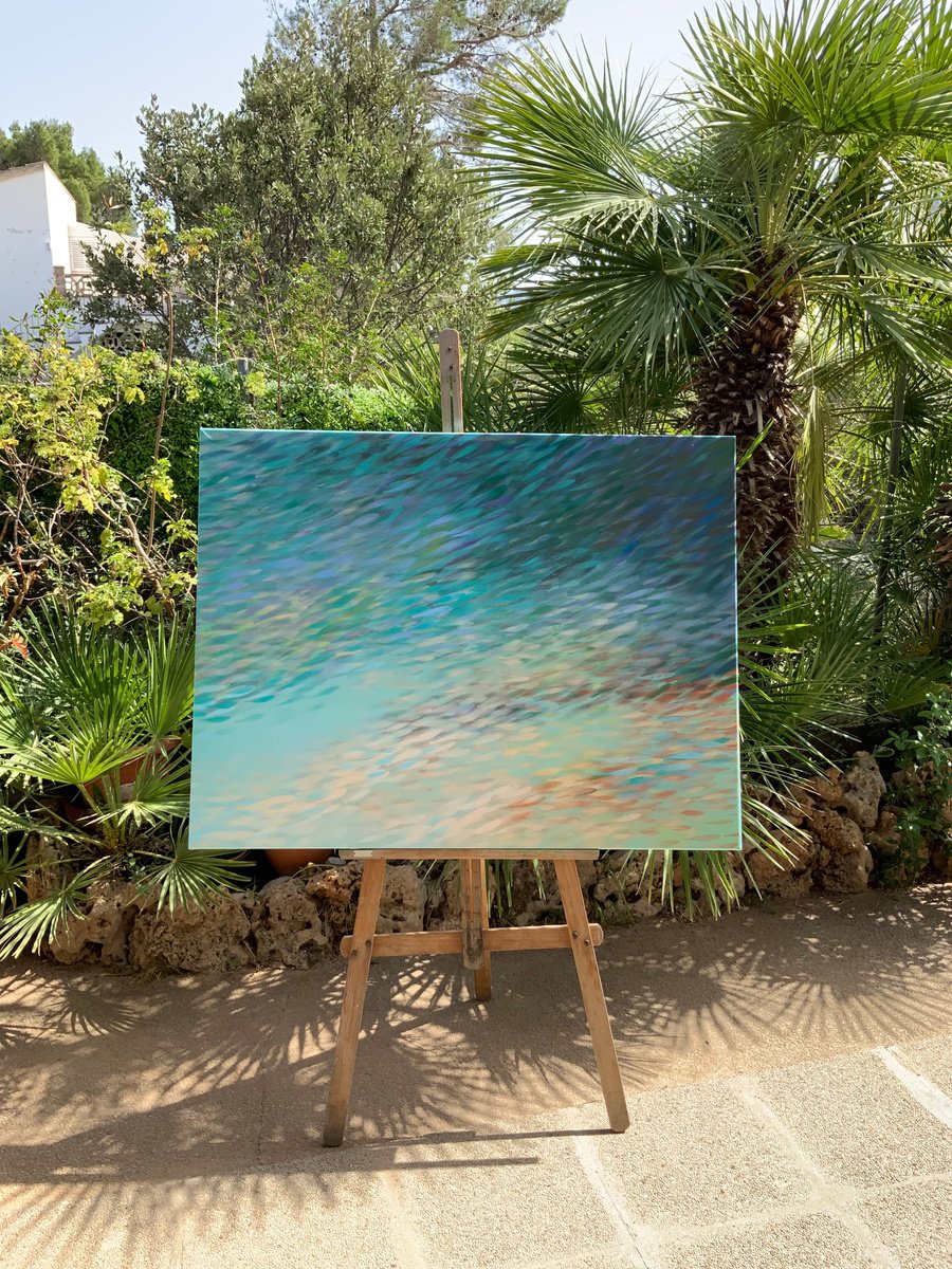 Abstract Landscape Acrylic Painting By Malgorzata Krakowiak, 46 X 35", Fish N*175, Original Artwork