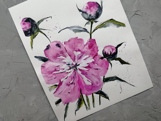 Peony flowers painting