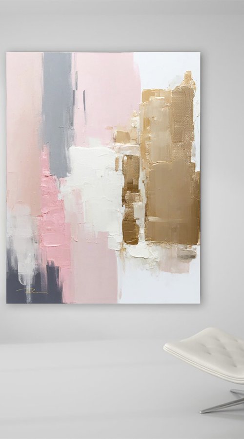 Pink and Gold Abstract Landscape by Indie Ru