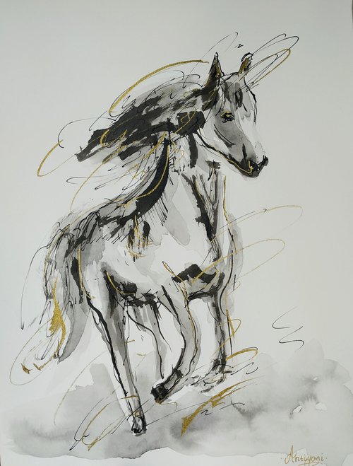Horse  ink drawing series-Horse drawing on paper by Antigoni Tziora
