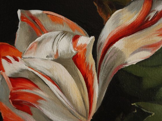 Dark Floral Still Life with Tulips