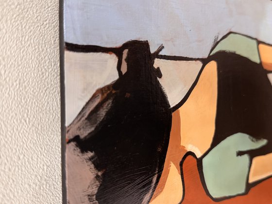 "Woman with Yellow Bag" Original art 16x16in