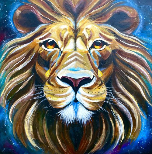 Lion XXL Abstract Acrylic Painting Textured Modern Artwork for Studio Living Room Hotel by JuliaP Art
