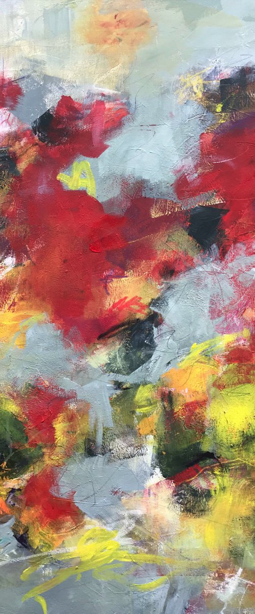 Bright Flowers, Stormy Day - Large, contemporary painting by Angela  Dierks