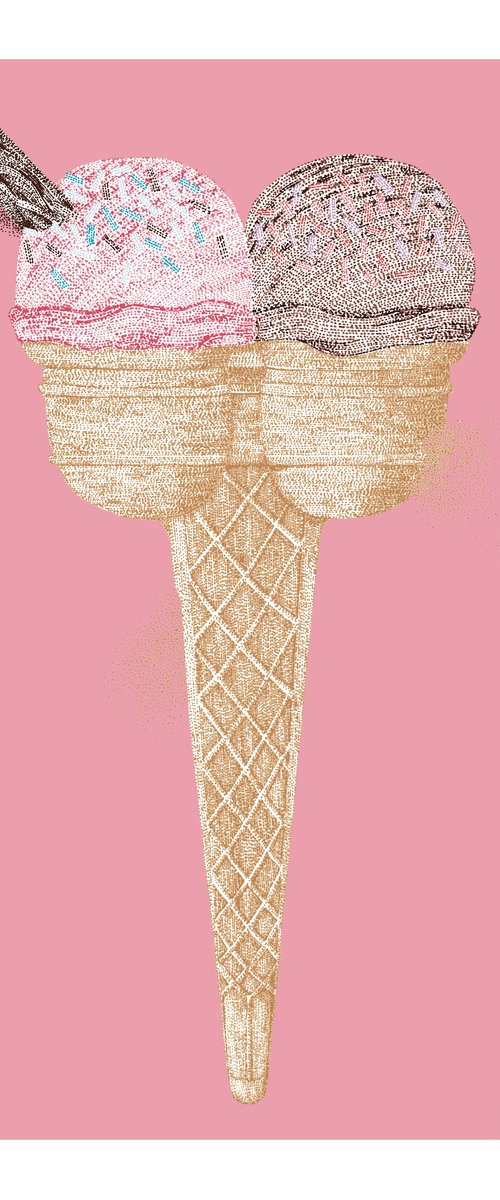 2 Scoop Cone - Stippling illustration print by Kelsey Emblow