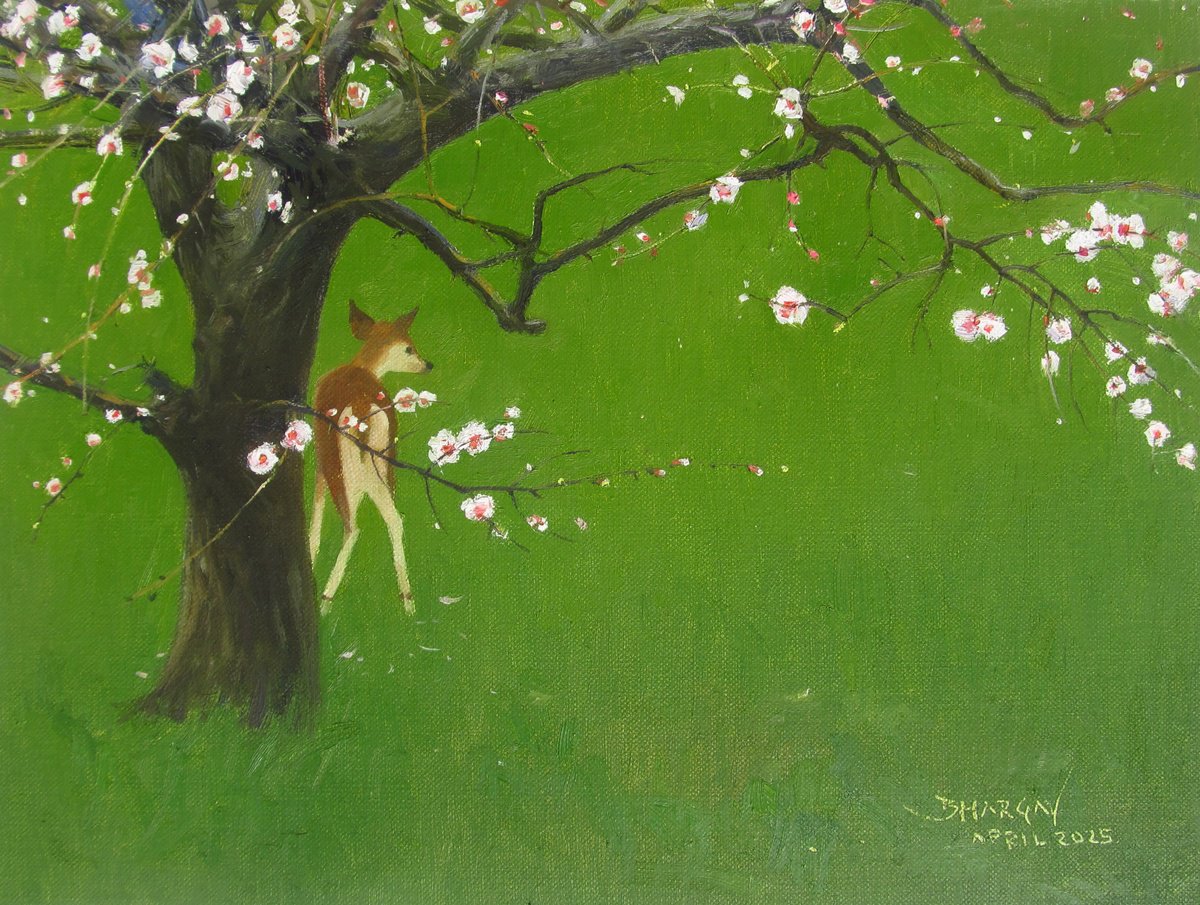 Impressionistic Landscape Oil Painting By Bhargavkumar Kulkarni, 15 X 12, Whispers Of Spring, Original Artwork