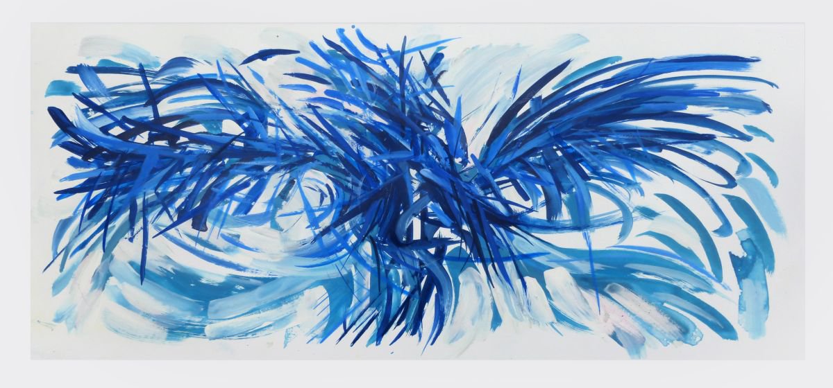 Organic Abstract Painting By John Sharp, 22 X 11, Blue Angel, Original Artwork