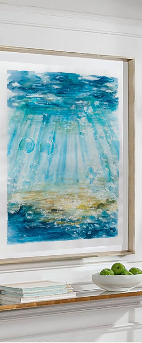 Large original seascape watercolor painting. Marine art. by Annet Loginova
